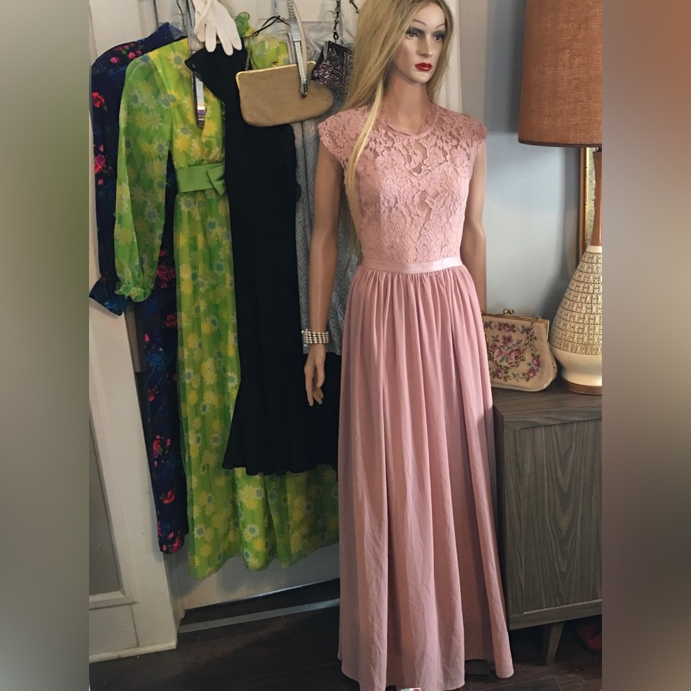 Formal Special Occasion Floral Lace Gown Maxi Dress Dusty Pink Like New sz M